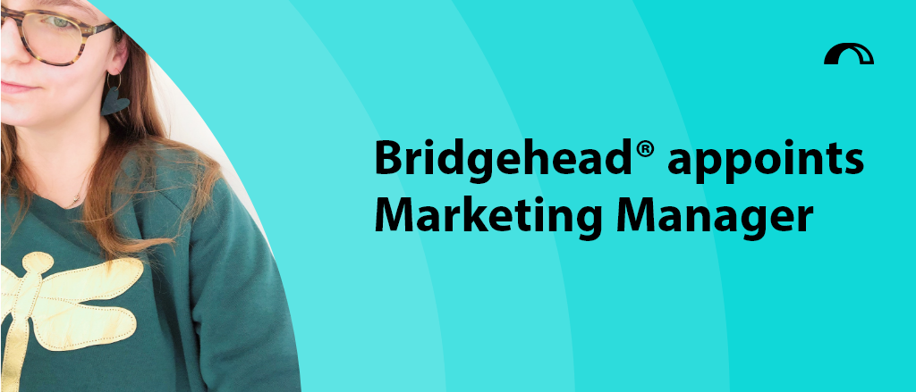 Blog title "Bridgehead appoints marketing manager" and a photo of the marketing manager